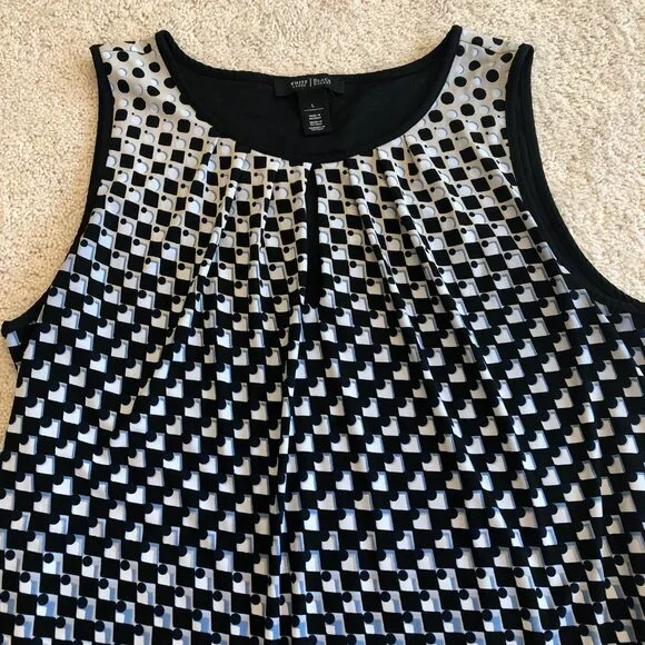 White House Black Market Key Hole Sleeveless Women's Blouse Tank Top Blue Black - Picture 2 of 11